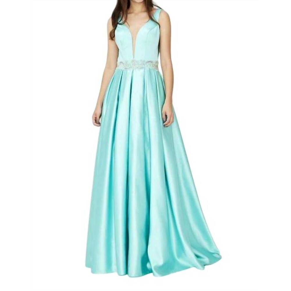 NEW ANGELA & ALISON v-cut prom dress in aqua